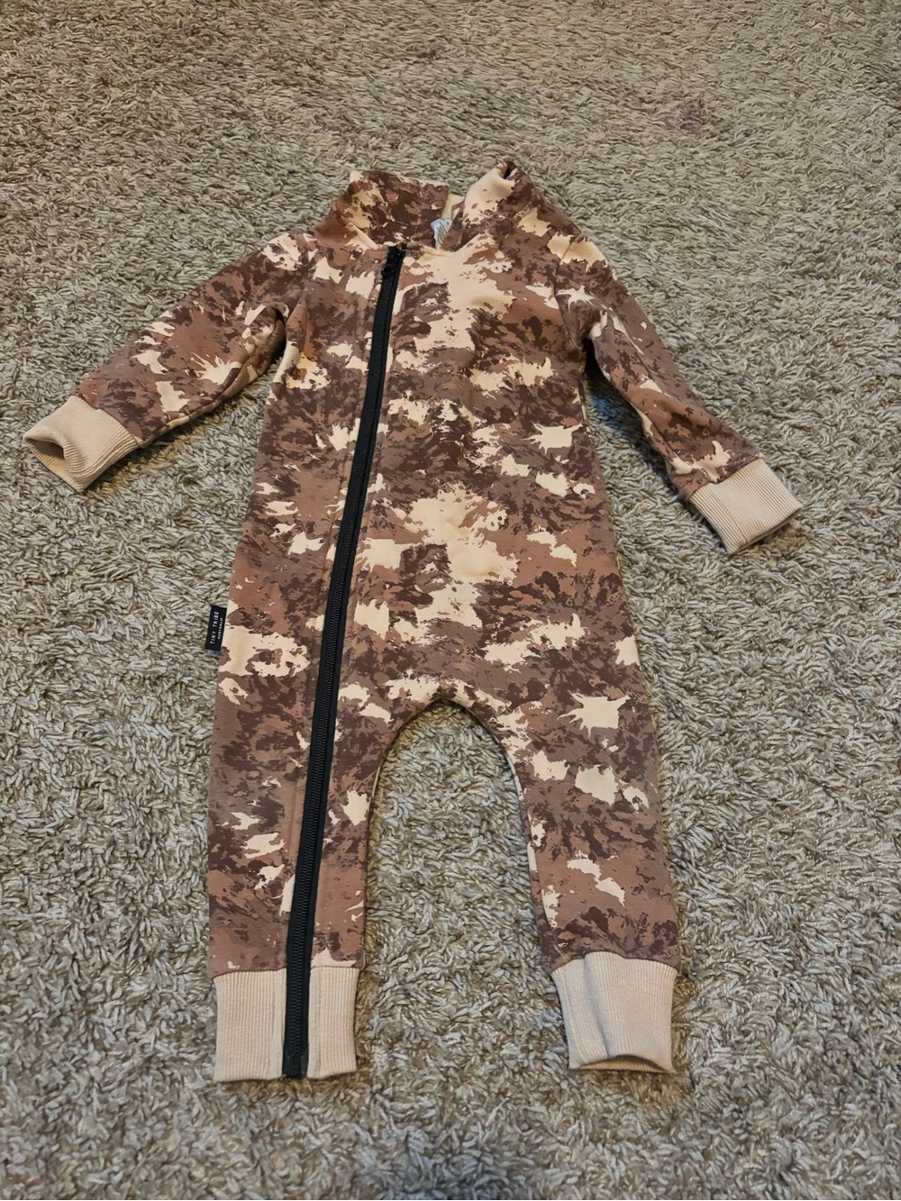 Tiny tribe Kids Brown Camo One-Piece Zip Romper